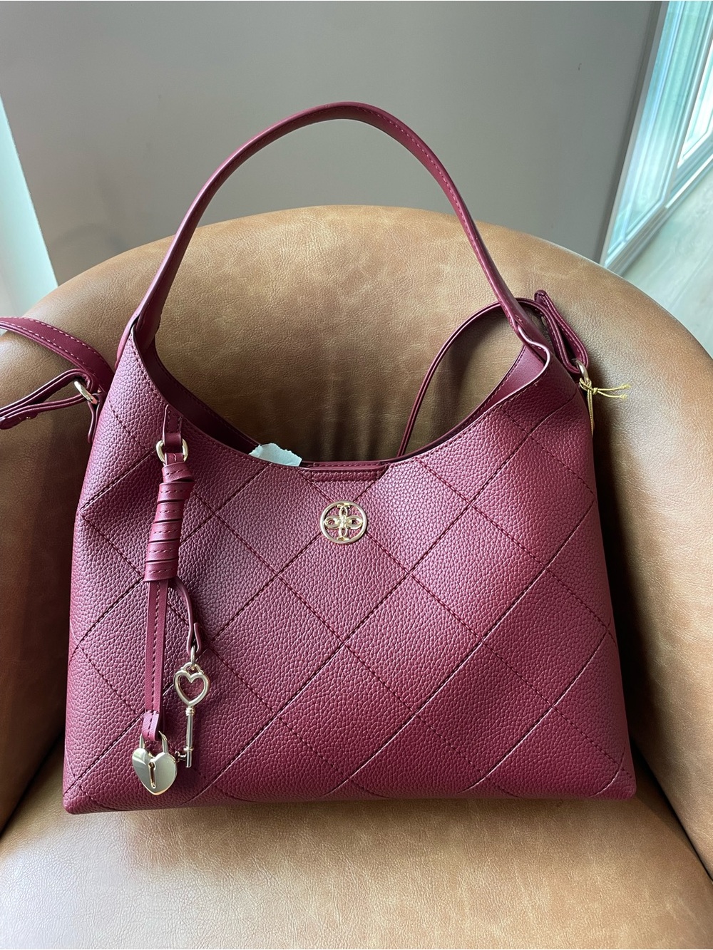 Crossi NY Burgundy Crossbody/Shoulder Bag W/Heart lock & Key Charm New With Tags